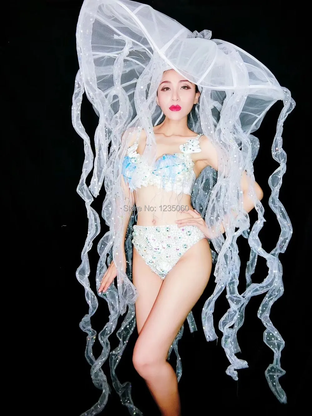 Пикантные белые Жемчужное бикини Для женщин костюм LED бюстгальтер с кристаллами