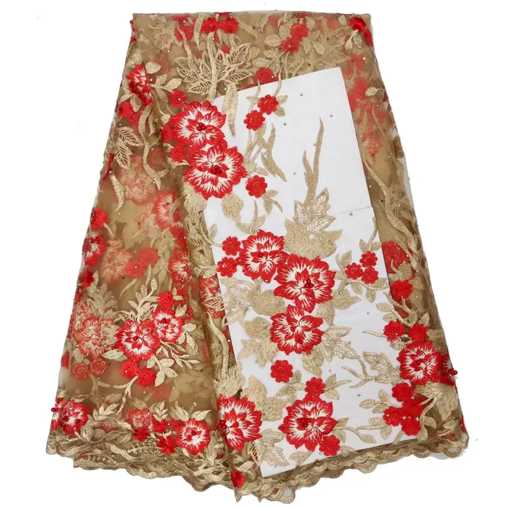 

Quality African Lace Fabric Nigerian Lace High Quality Tulle Embroidered Mesh Fabric With beads 2019 French Lace Fabric