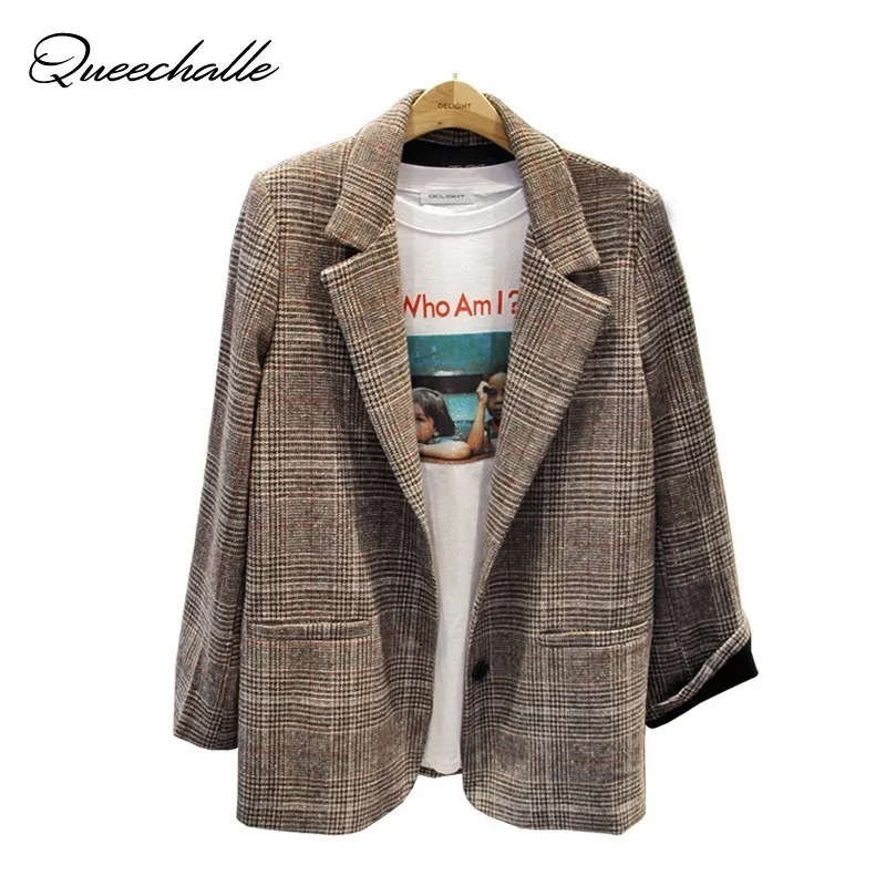 S - XL Coffee Plaid Blazer Jackets Women Office Lady Suit Coat Female Notched Formal Slim Long Sleeve Outerwear Feminino | Женская