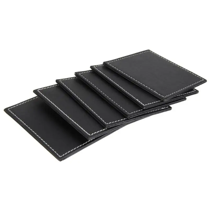 6 Pcs Double-deck Leather Cups Mats Pads Coasters Set Placemat of Cup with Coaster Holder Home Supplier Kitchen Tool Accessories | Дом и сад