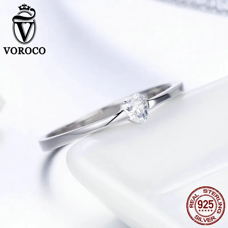 2018 VOROCO Настоящее серебро 925 пробы простые изящные кольца для женщин аксессуары