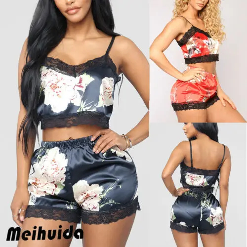 Сексуальная женская ночная рубашка атласный Шелковый кружевной комплект