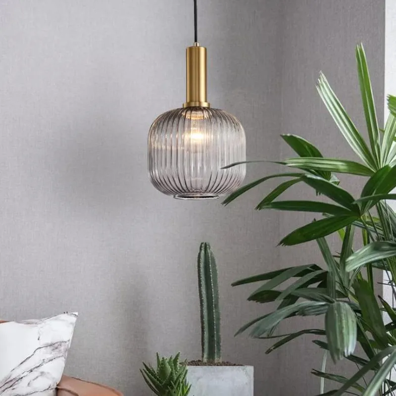 

Free Shipping Modern Restaurant LED Chandelier Vintage Pendant Lamp Simple Bar Bedroom Bedside Glass Lamp Shade Retro Lighting