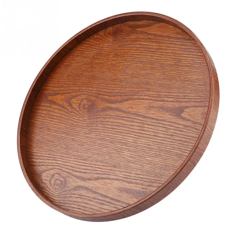 Round Serving Tray Bamboo Wooden For Dinner Trays Tea Breakfast Dish Food Container Storage Plates | Дом и сад