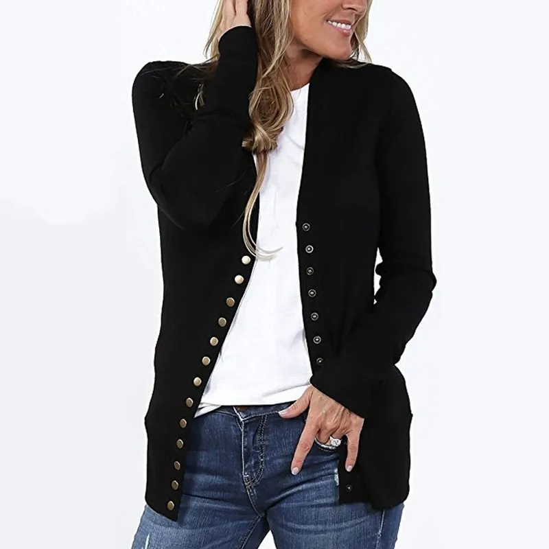 PEONFLY Women Cardigan Sweaters Jacket Knitting Solid Color V Neck Long Sleeve Single Row Button White Female Coat XXL |