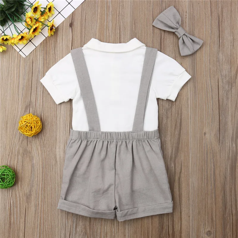 Fashion Baby Boy Summer Clothes Outfits Infant Gentleman Suit Bow Tie Shirt Suspenders Shorts Pants Comfy Outfit Set |