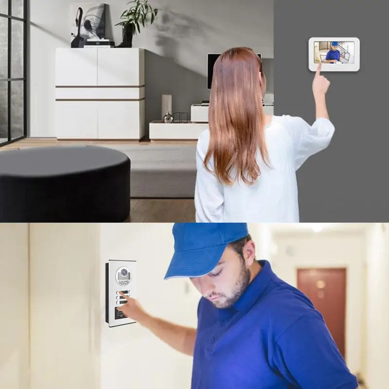 7 дюймов видеодомофон дверной звонок телефон RFID камера 3 квартиры|Дверной звонок|