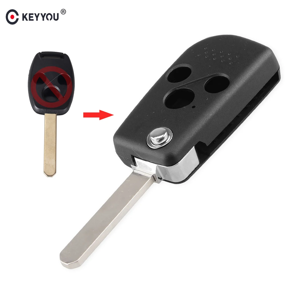 KEYYOU модифицированный флип чехол для ключей Fob 3 кнопки Honda Accord Civic CR V Odyssey Insight Ridgeline
