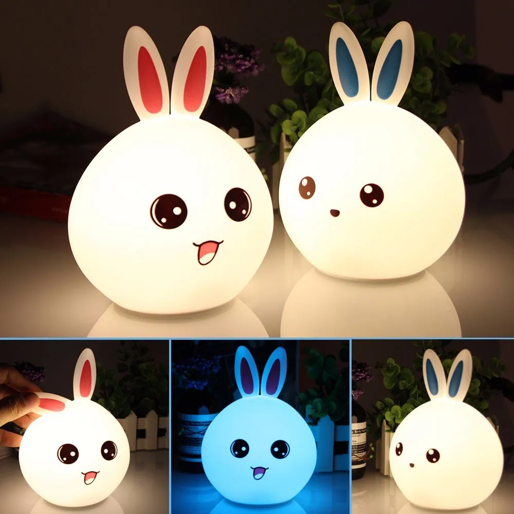 Светодио дный LED Kawaii кролик панда куриный медведь Силиконовые Детские настольная
