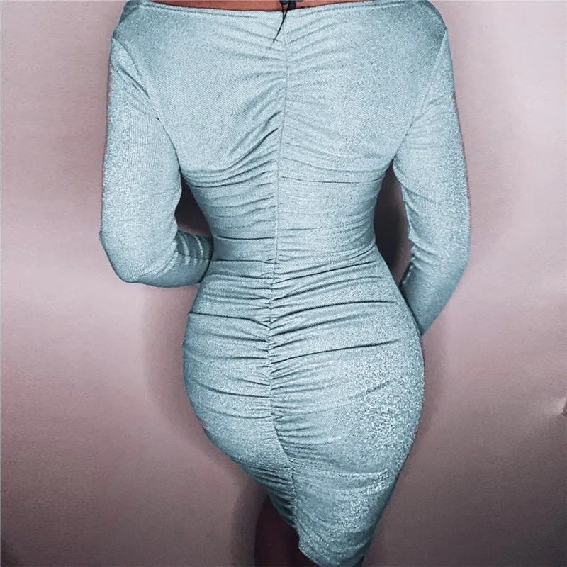 Slaygirl сексуальное летнее платье с длинным рукавом облегающее рюшами Клубная