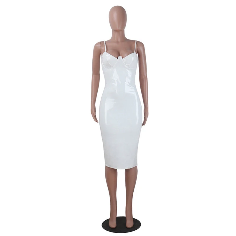 Женское сексуальное платье из искусственной кожи с v образным вырезом облегающее