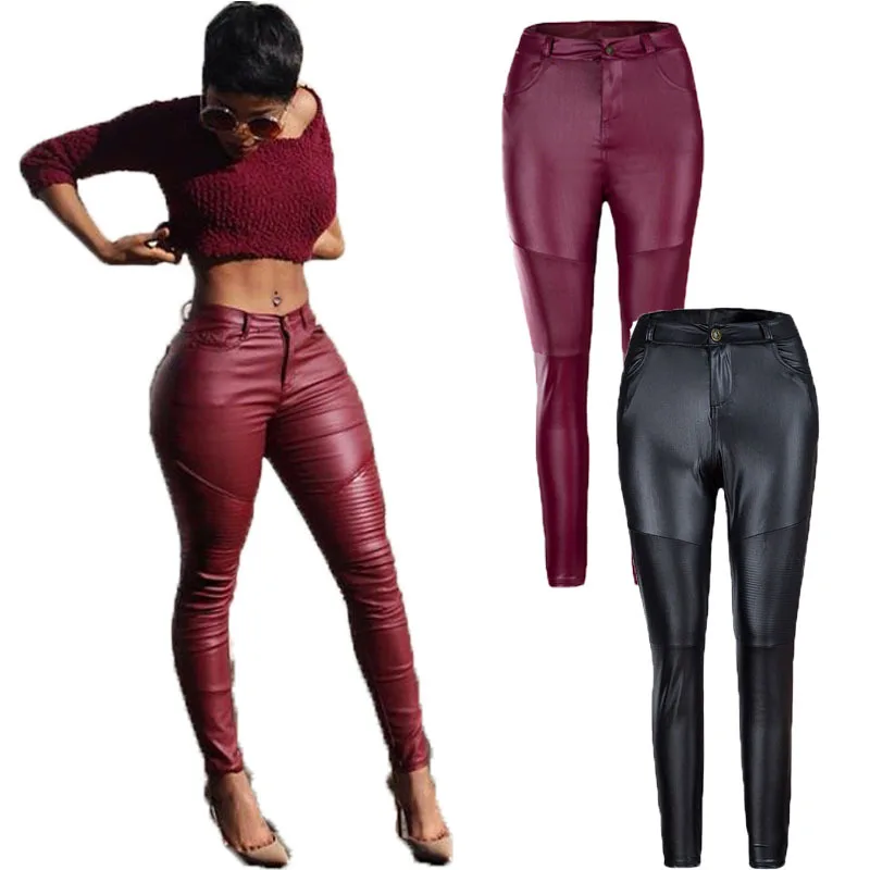 CHRLEISURE Pantalones Женские однотонные кожаные брюки с высокой талией женские со