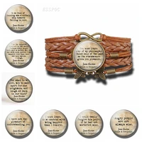 fashion jane austen inspirational quote leather multilayer braided bracelets infinite jewelry pride prejudice book lovers gift