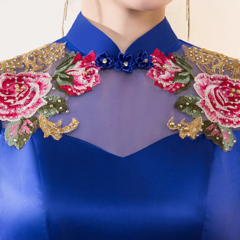 Вечерние платья Qipao с вышивкой Длинные китайские свадебные платья-Ципао