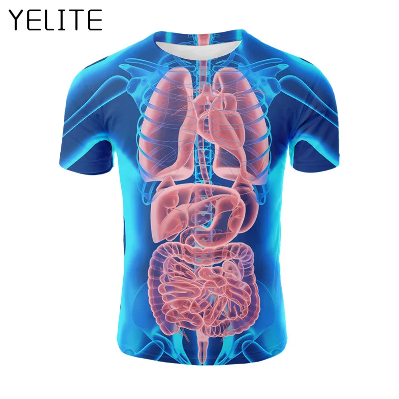 YELITE 2019 модная мужская футболка всплеск-чернила 3D человеческие органы печать