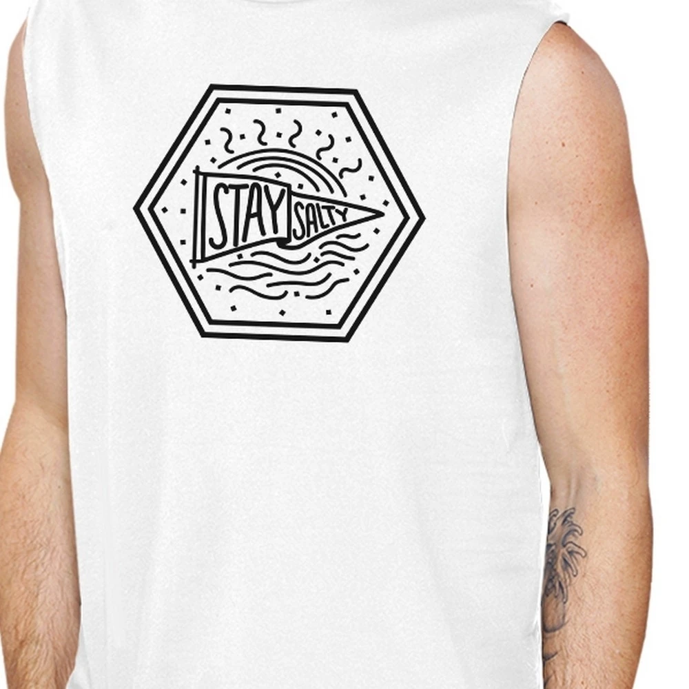 365 печать оставаться соленый мужские Белый рукавов Muscle Top забавные Graphic Tank |