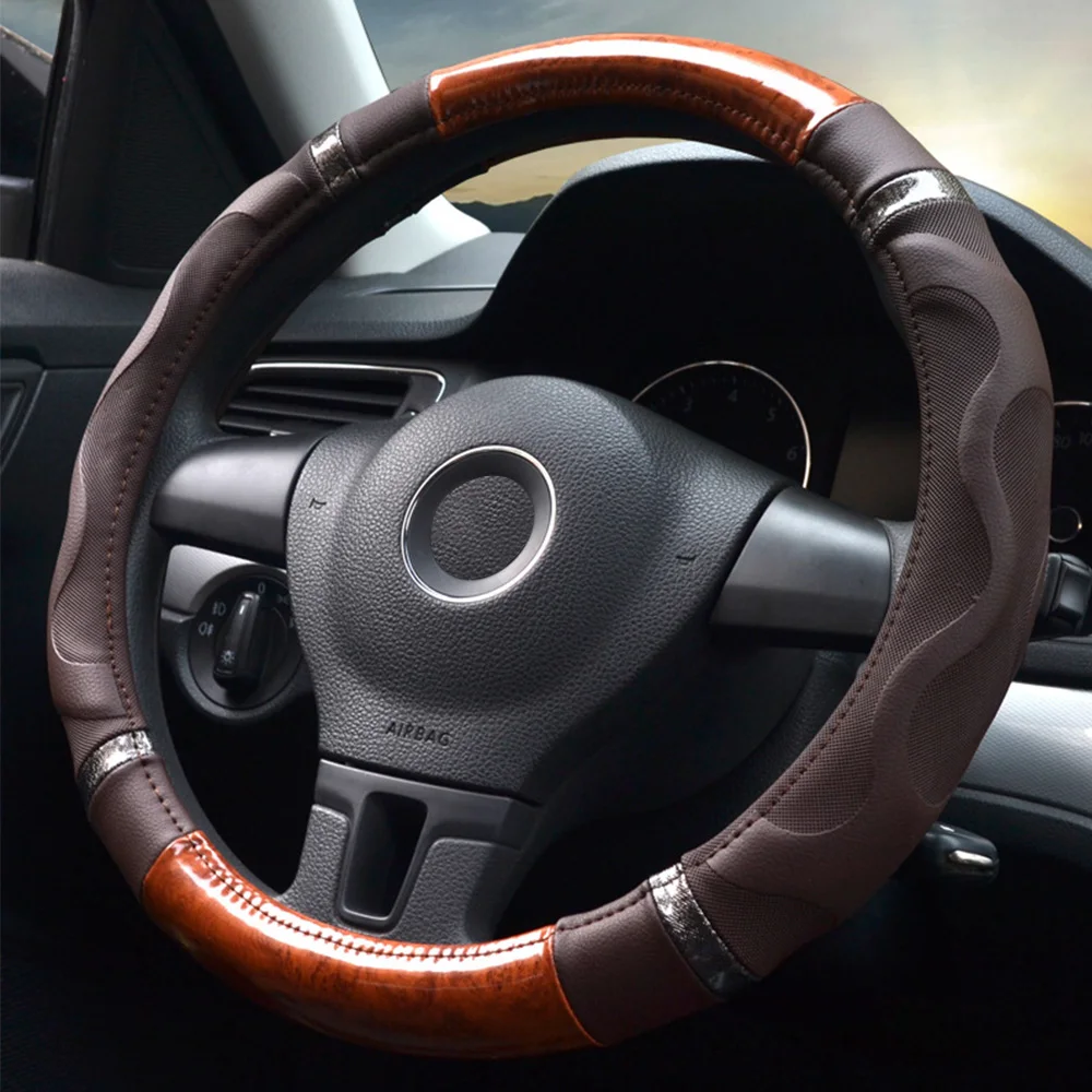 Универсальный чехол рулевого колеса автомобиля из искусственной кожи 2 вида
