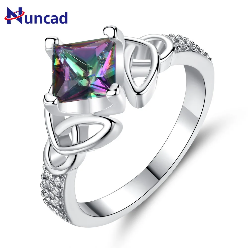 Женское кольцо с разноцветным квадратным камнем AAA Zircon креативное мозаикой