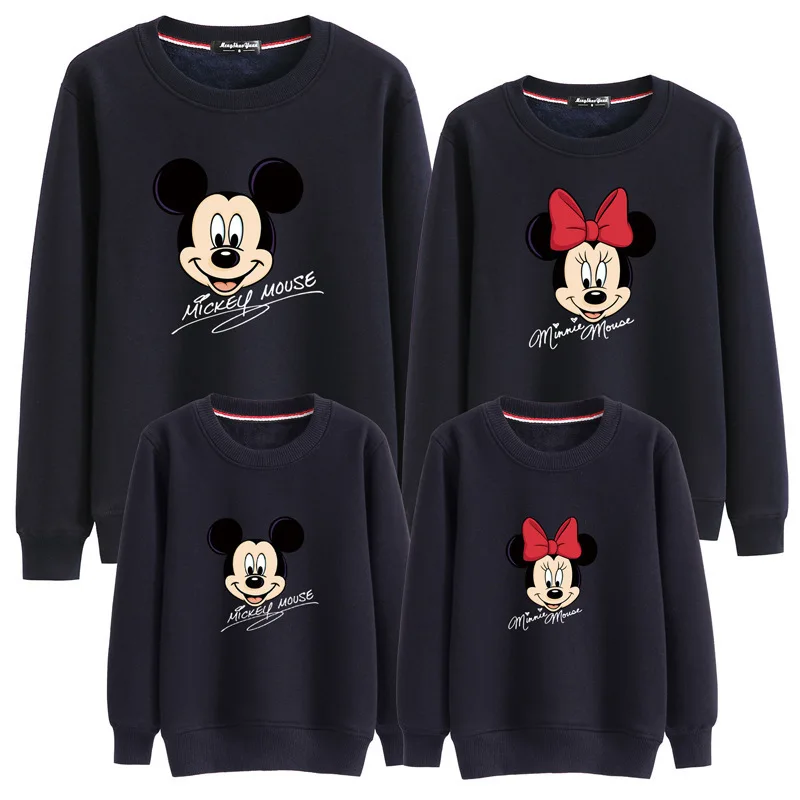 Family Clothes Mother Father Kids Autumn Minnie Long Sleeve Hoodie Sweatshirt Mickey Cartoon Mous Printed Cotton Warm Pullover | Мать и