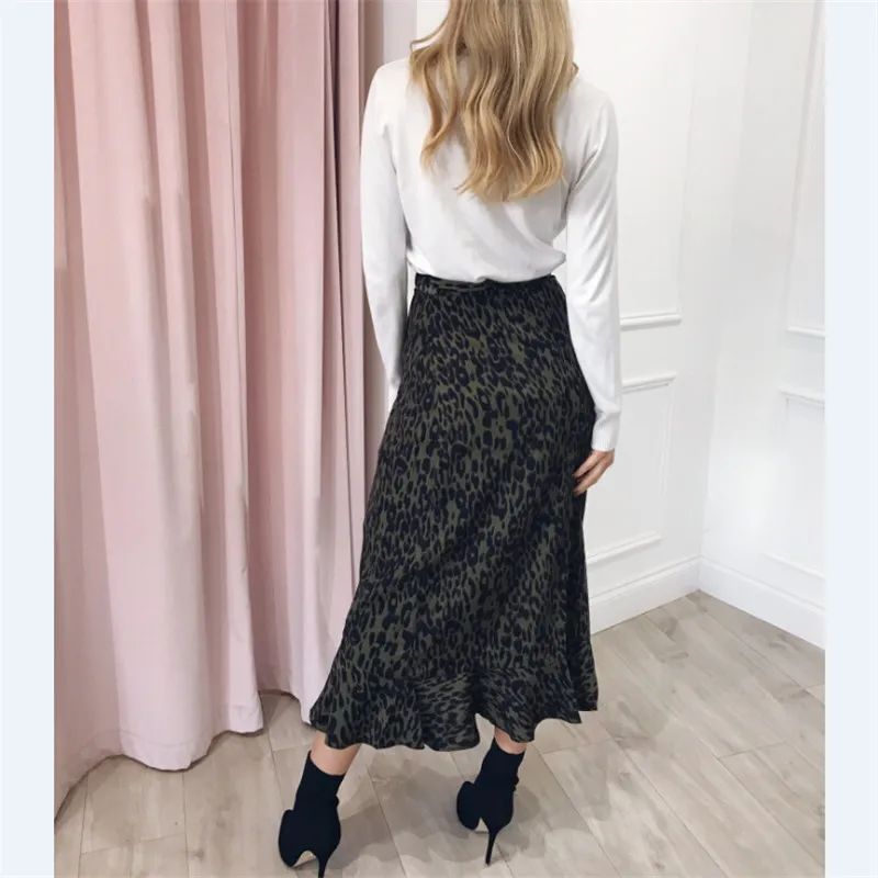 Лето 2018 kawaii boho bodycon Леопардовый принт высокая талия юбки женские миди леопардовая