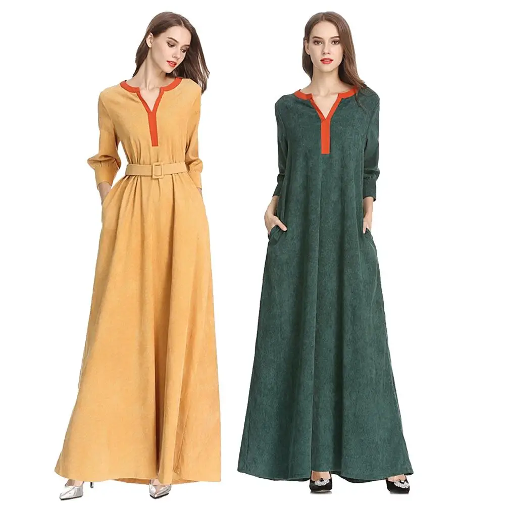 Женское платье с высокой талией Abaya длинное облегающее треугольным вырезом и