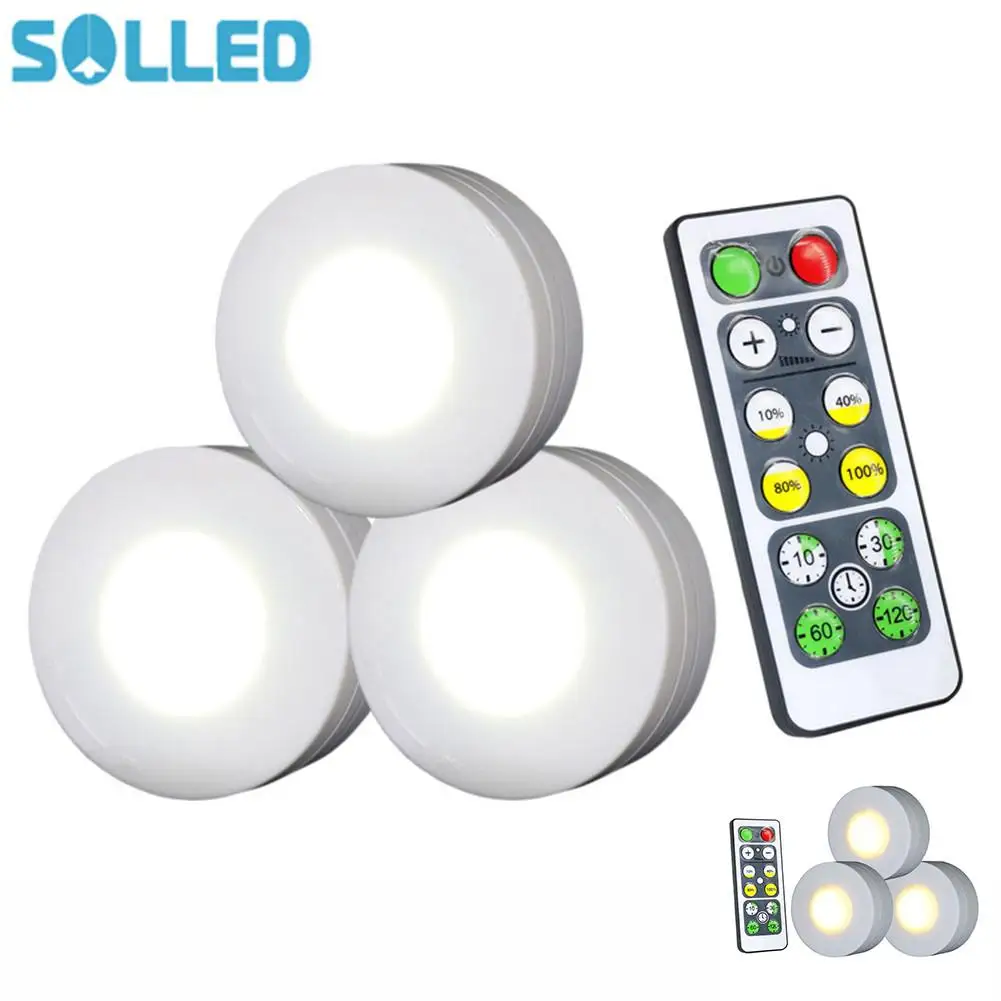 

SOLLED 3pcs/set Wireless LED Lights Closet Light with Remote Control Pat Light for Kitchen Under Cabinet Lighting