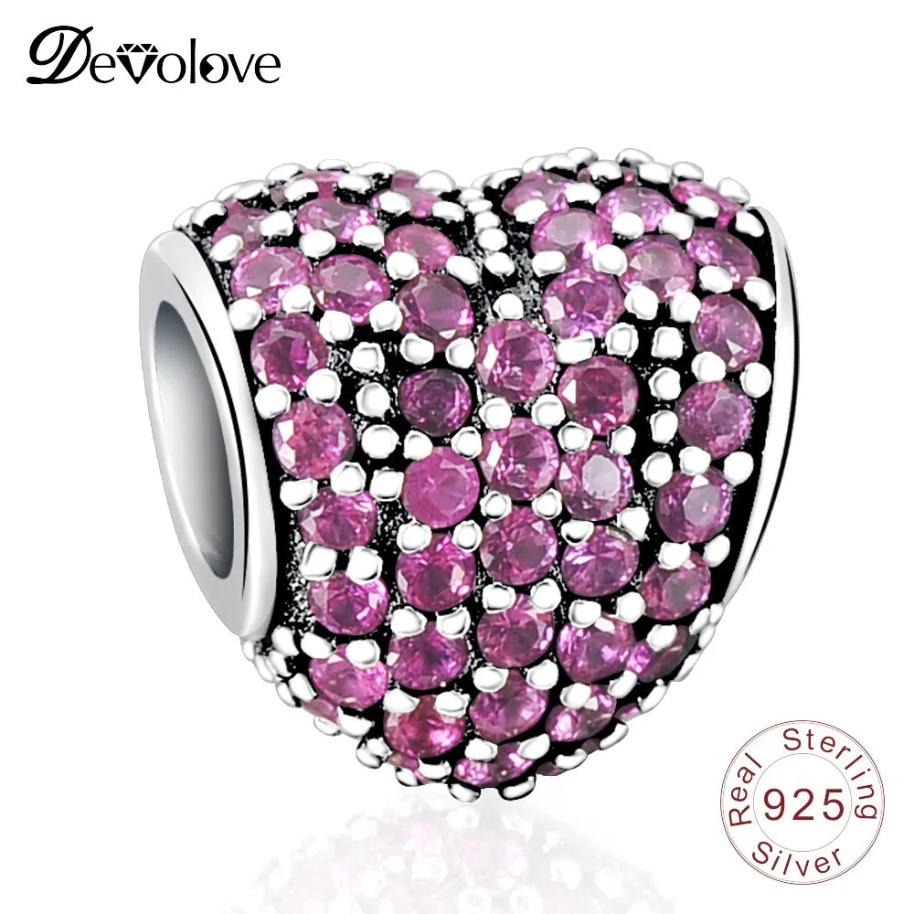 DEVOLOVE 925 Sterling Silver Love Heart Charm Beads Fit Handmade Bracelet Pendant Authentic DIY Jewelry Gift For Mom | Украшения и
