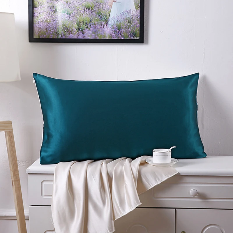 

100% nature mulberry silk pillowcase zipper pillowcases pillow case for healthy 51x76cm dark green/white home hotel use 1/2PC 40