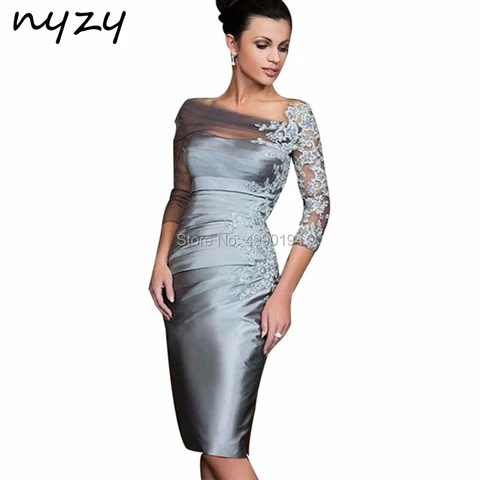 NYZY C84 бриллиантовое кружевное платье с рукавами 3/4, коктейльные платья, серое официальное платье, свадебное платье, женское платье