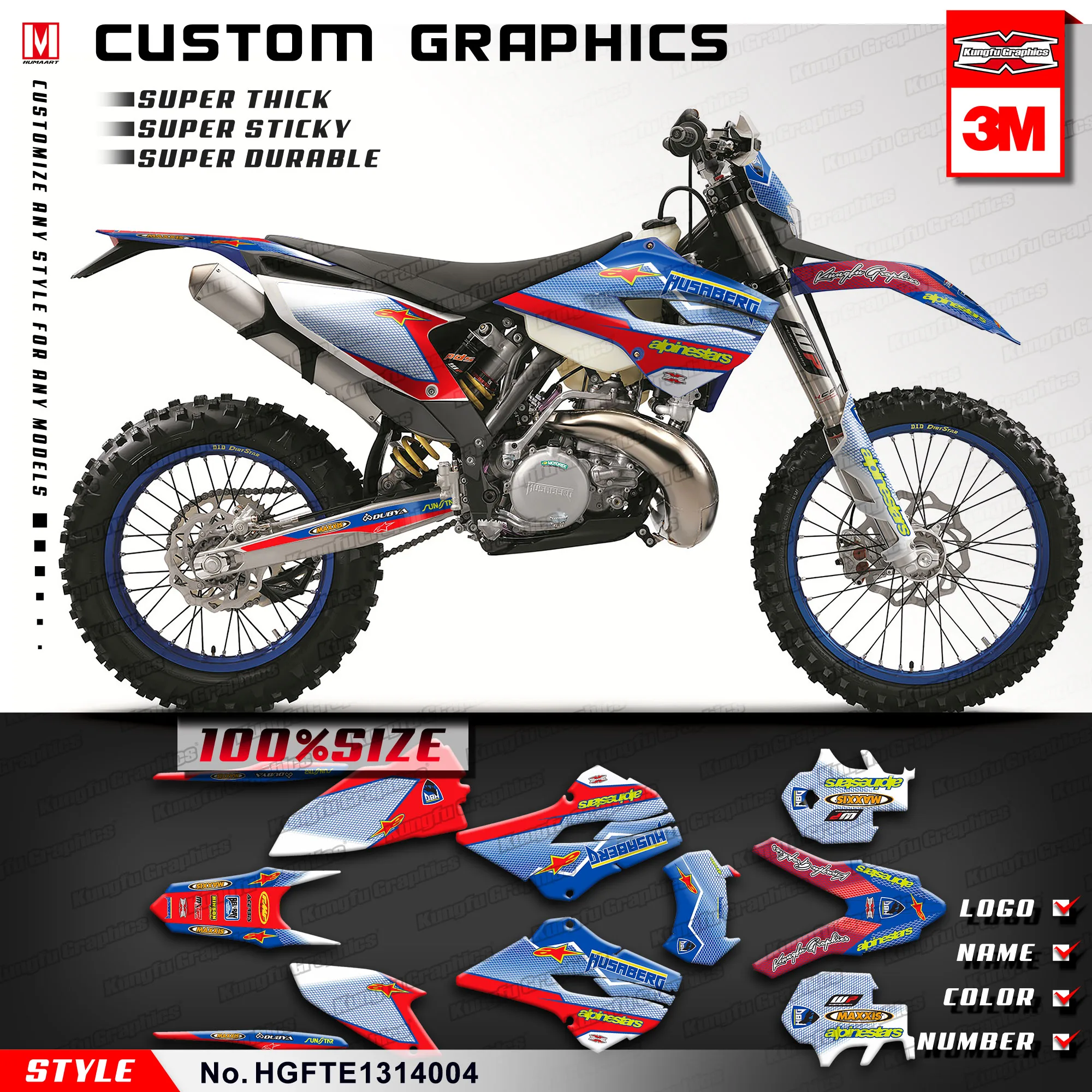KUNGFU GRAPHICS Die Cut Stickers MX Decal Kit for Husaberg TE 125 250 300 / FE 350 450 501 2013 2014 (Style no.HGFTE1314004) | Автомобили