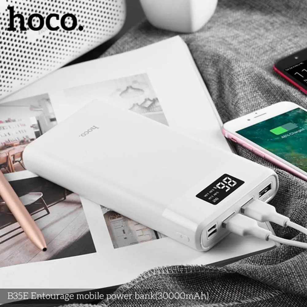 HOCO power Bank 30000 мАч три порта портативное зарядное устройство для iphone Xiaomi мобильный