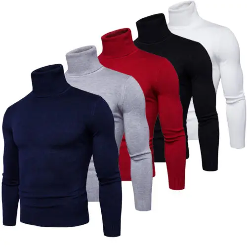 

Fashion Men Roll Turtle Neck Sweaters Pullover Knitted Jumper Tops Solid Casual Winter Autumn Sweater Shirt