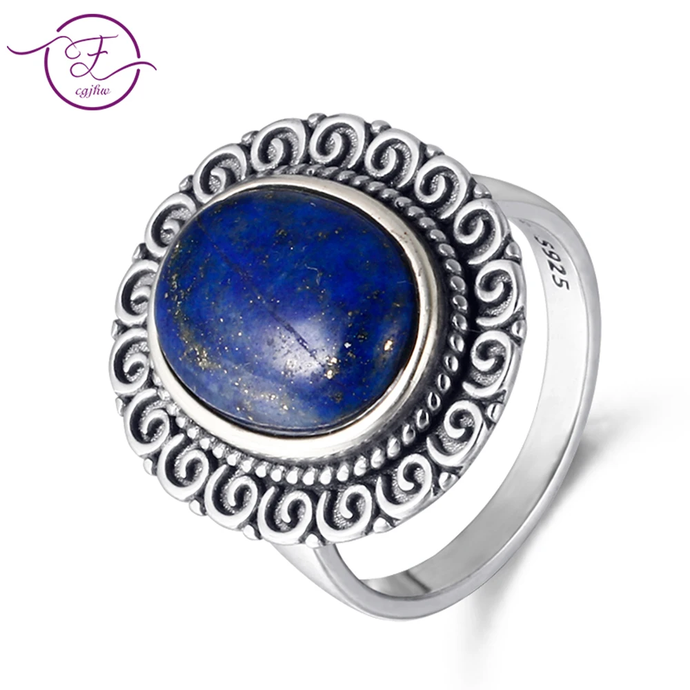 Женские 925 стерлингового серебра Silver10x14MM Овальный натуральный Радуга Lapis кольца