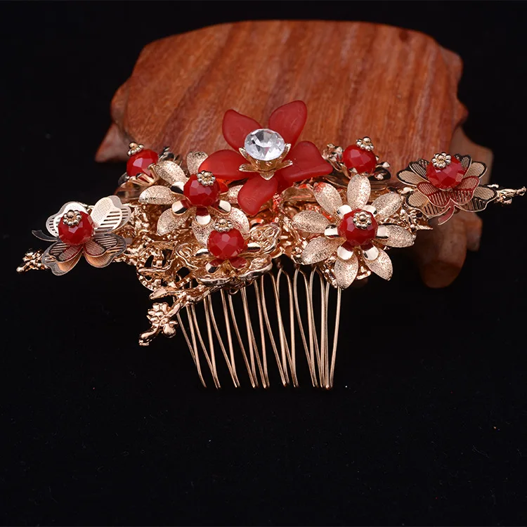 2018 new Chinese flower Red beads tassel bride head wear ancient tiara costume wedding hair jewelry | Украшения и аксессуары