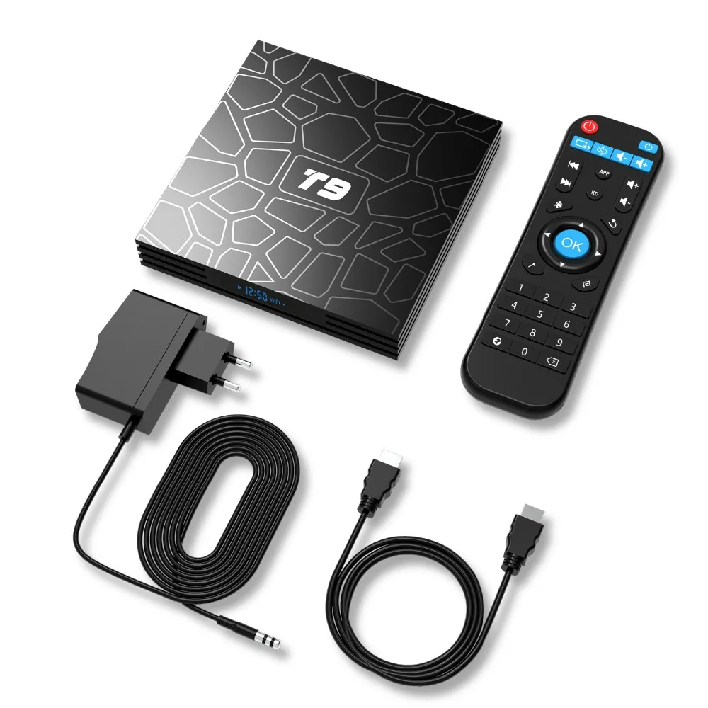 5 предметов в лоте Android 8 1 T9 Смарт ТВ коробка RK3328 4 ядра K HD WI FI 2 4G/Wi Fi ГГц BT 0 комплект