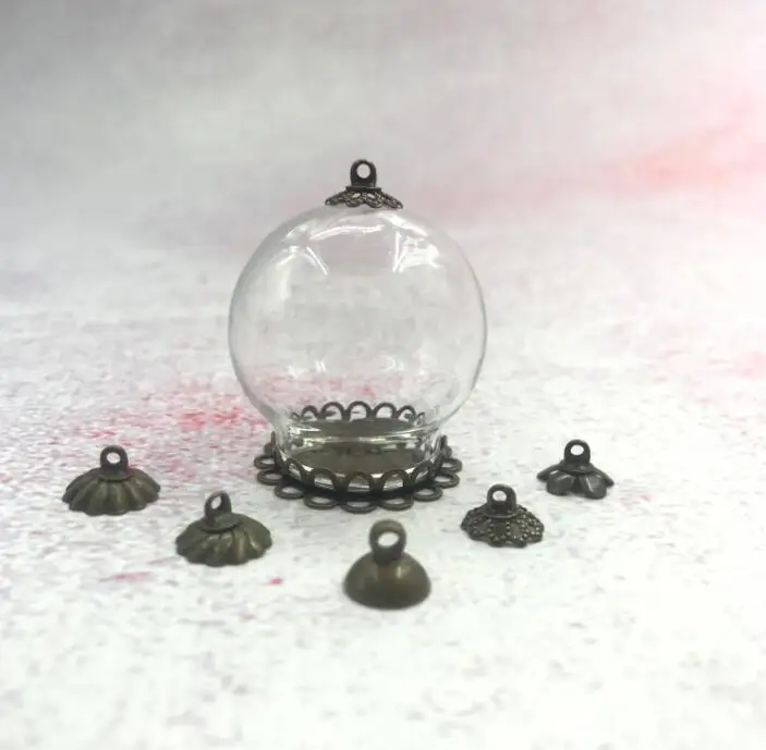 50pcs/lot 30x20mm Glass Globe With Double Lace Base Tray Beads Cap Hollow Vials Bottle Necklace Pendants Finding Decor | Дом и сад