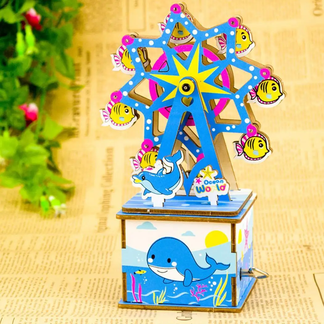 DIY 3D головоломки Деревянные Головоломки Музыка многоцветная коробка заводная
