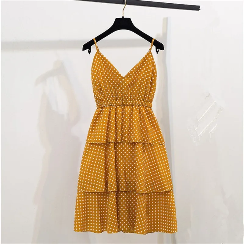 Платье с оборками и принтом в горошек шифоновое платье Vestido Mujer S L v образным