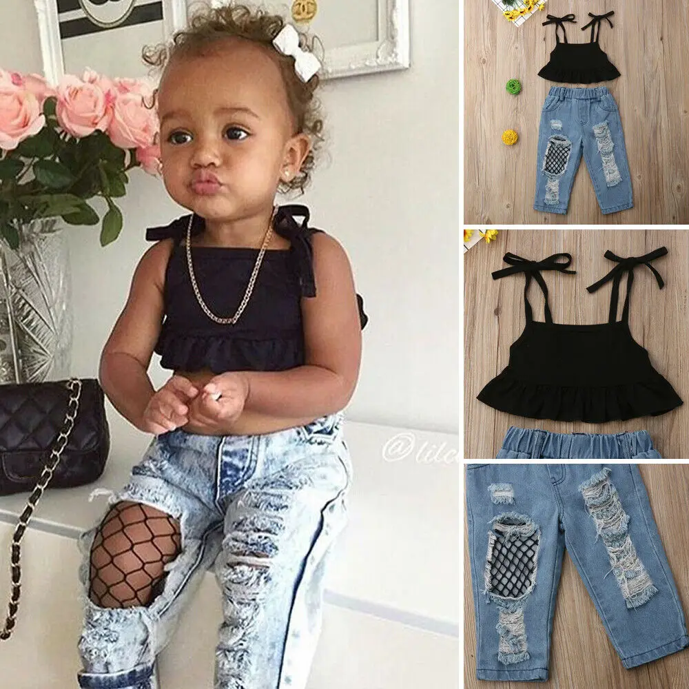 Pudcoco Girl Set 1Y-6Y Kids Baby Girl Outfit Sets Shirt T-shirt Tops+Long Pants Jeans Clothes US STOCK