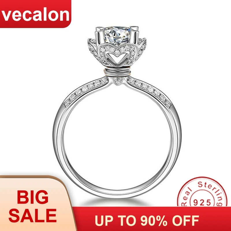 

Женское кольцо в форме сердца Vecalon, обручальное кольцо из 100% настоящего серебра 925 пробы с цирконием 5А, подарок