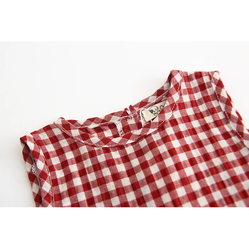 New 0-3T Baby Kids Rompers knitted baby clothes Summer newborn romper cotton children female plaid sleeveless skirt |