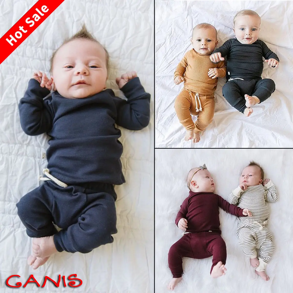 2019 New Cotton Baby Kids Newborn Pajamas PJs Sets Xmas Sleepwear Nightwear Casual Solid Long Sleeve Tops Pants Cloth Set |