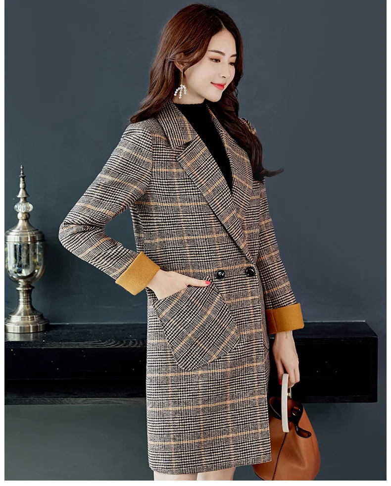

Women Vintage Wool Coat Plaid Women Loose Long Double Breasted Woolen Jacket Coat Winter Woolen Overcoat 2018 Outwear Coats XXL