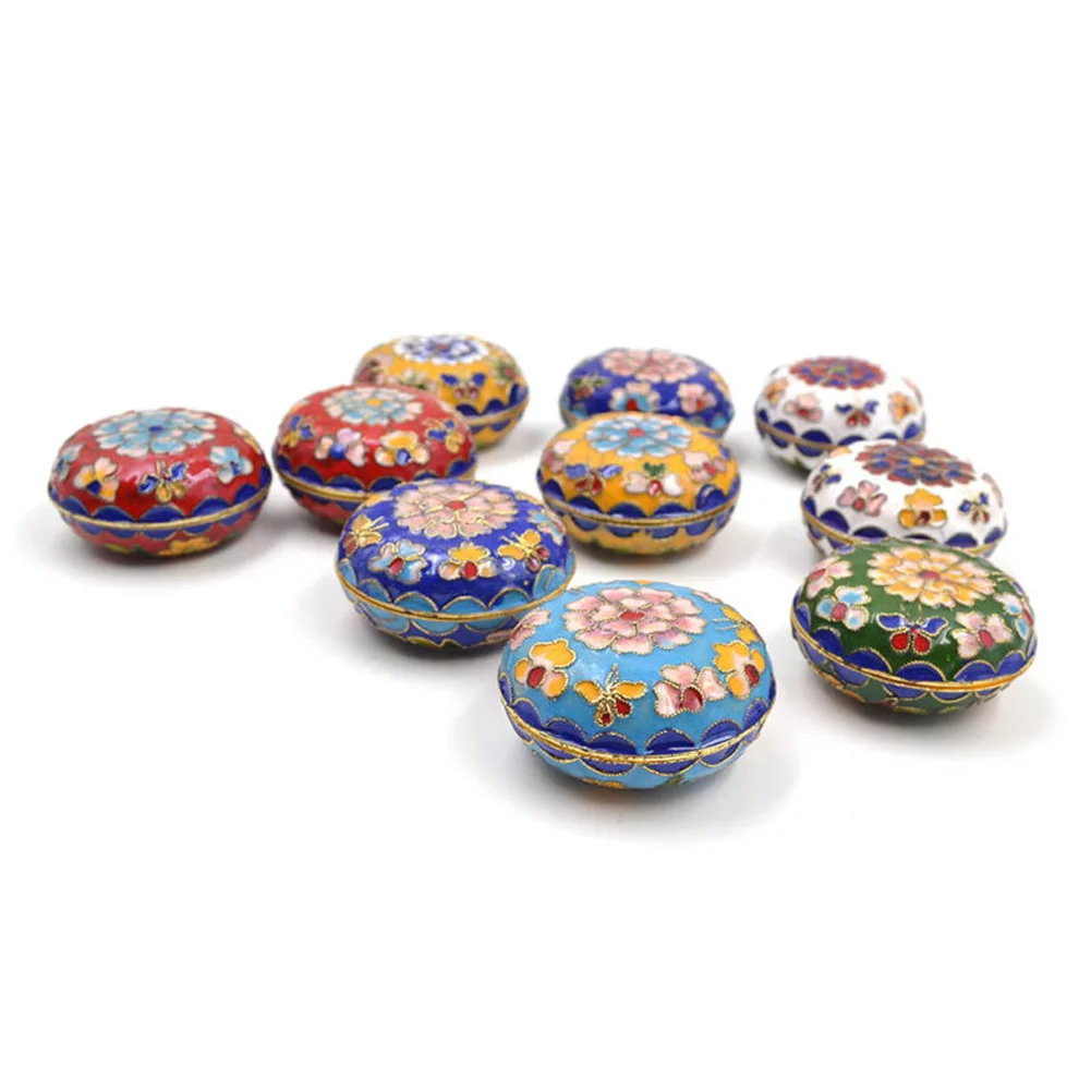 Jewelry Box Vintage Chinese Style Floral Pattern Enamel Cloisonne Jewelry Box for Small Ring Earring Storage Box Random Color