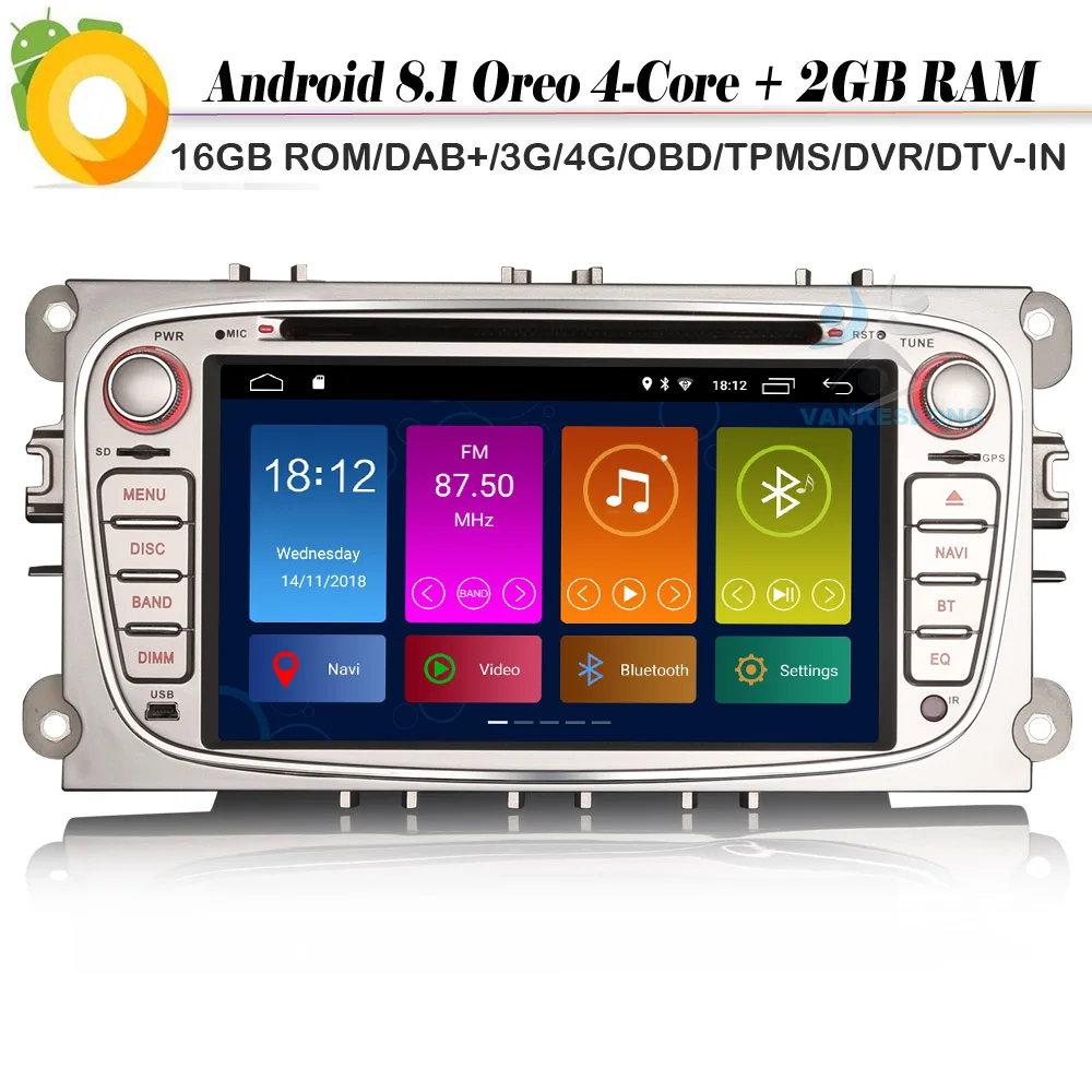 7 дюймовый четырехъядерный Android 8 1 Авторадио DAB + Navi TNT RDS GPS WiFi 4G радио BT DVR DVT IN