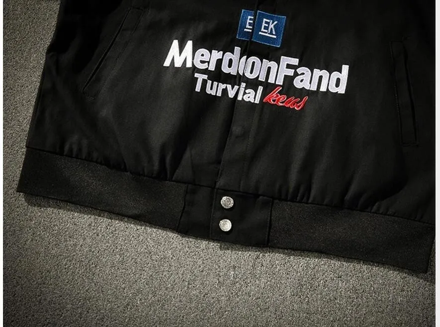 

#7004 Spring Autumn Stand Collar Bomber Jacket Men Black Letters Embroidery Hip Hop Jacket Plus Size 5XL Loose Harajuku Clothes