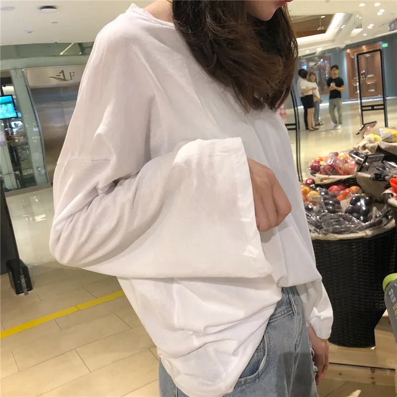 2019 в Корейском стиле для девочек Корейский однотонные Размеры d футболка женская