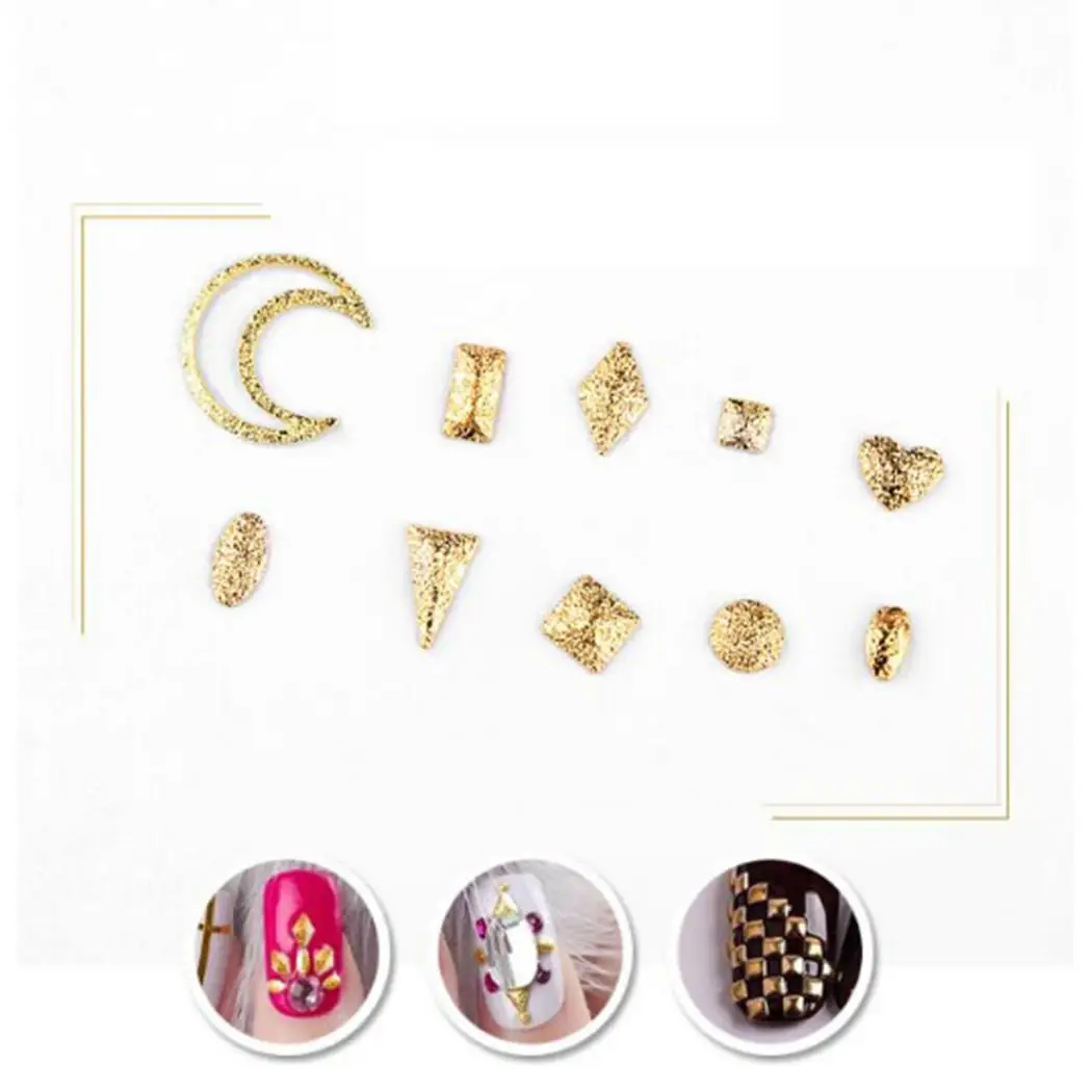 Other 12 Gel Square/ Wheel with 3D Decoration Rivets Moon System Use Art Glitter Round/ Stud Nail Heart/ Glue Tips Gold | Красота и