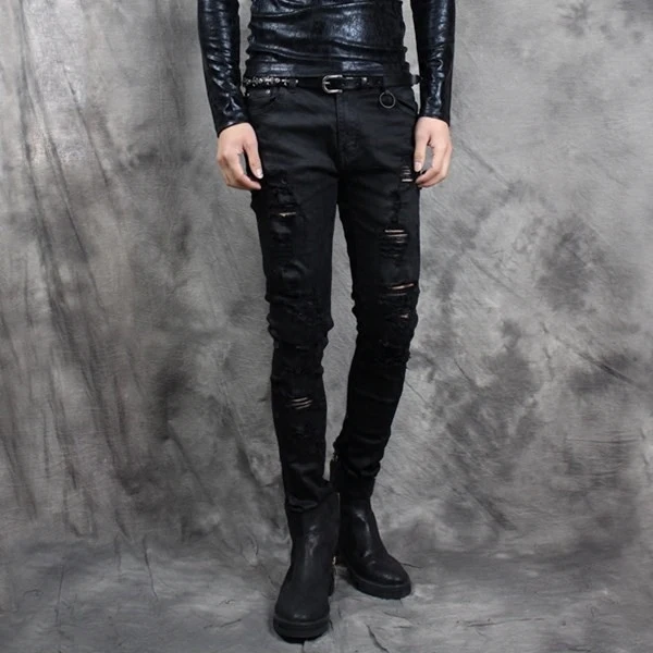 

2020 new men's clothing GD fashion vintage old coating Hole jeans Slim feet suit pants singer costumes