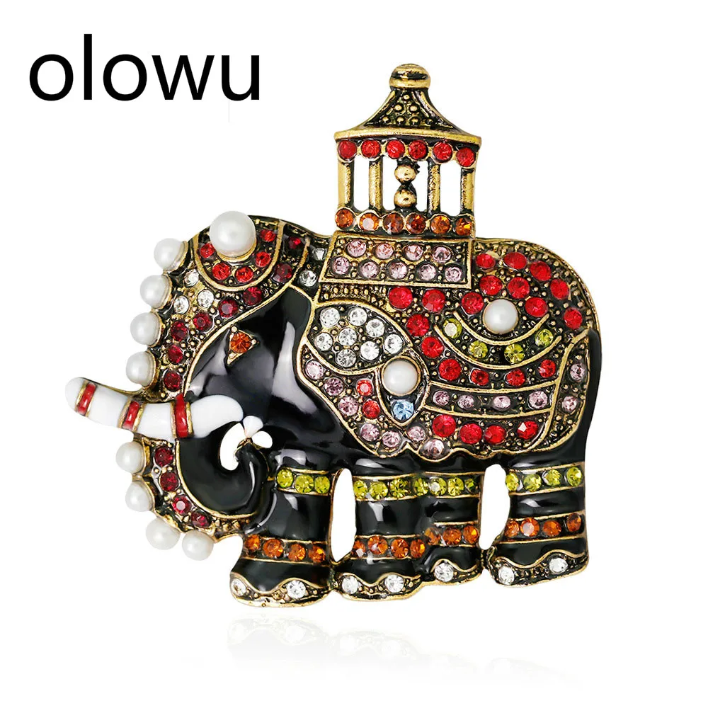 Olowu винтажные эмалированные Броши Имитация брошь со слоном золотой тон